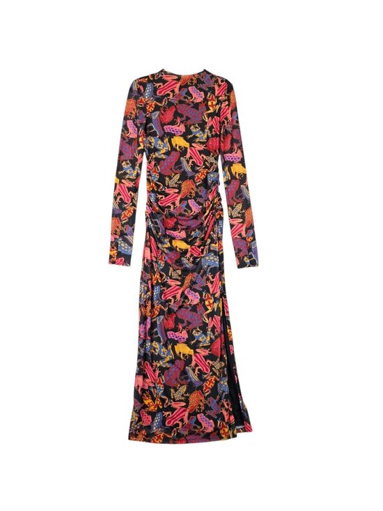 FARM Rio Dresses & Skirts - Farm Rio Dress Womens XXS Multicolor Mesh Frog Print Long Sleeve Ruched Bodycon